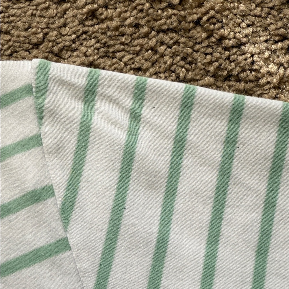 Lake Pajamas Pima Cotton Crewneck Short Sleeve Striped Green White Tee - Picture 4 of 7